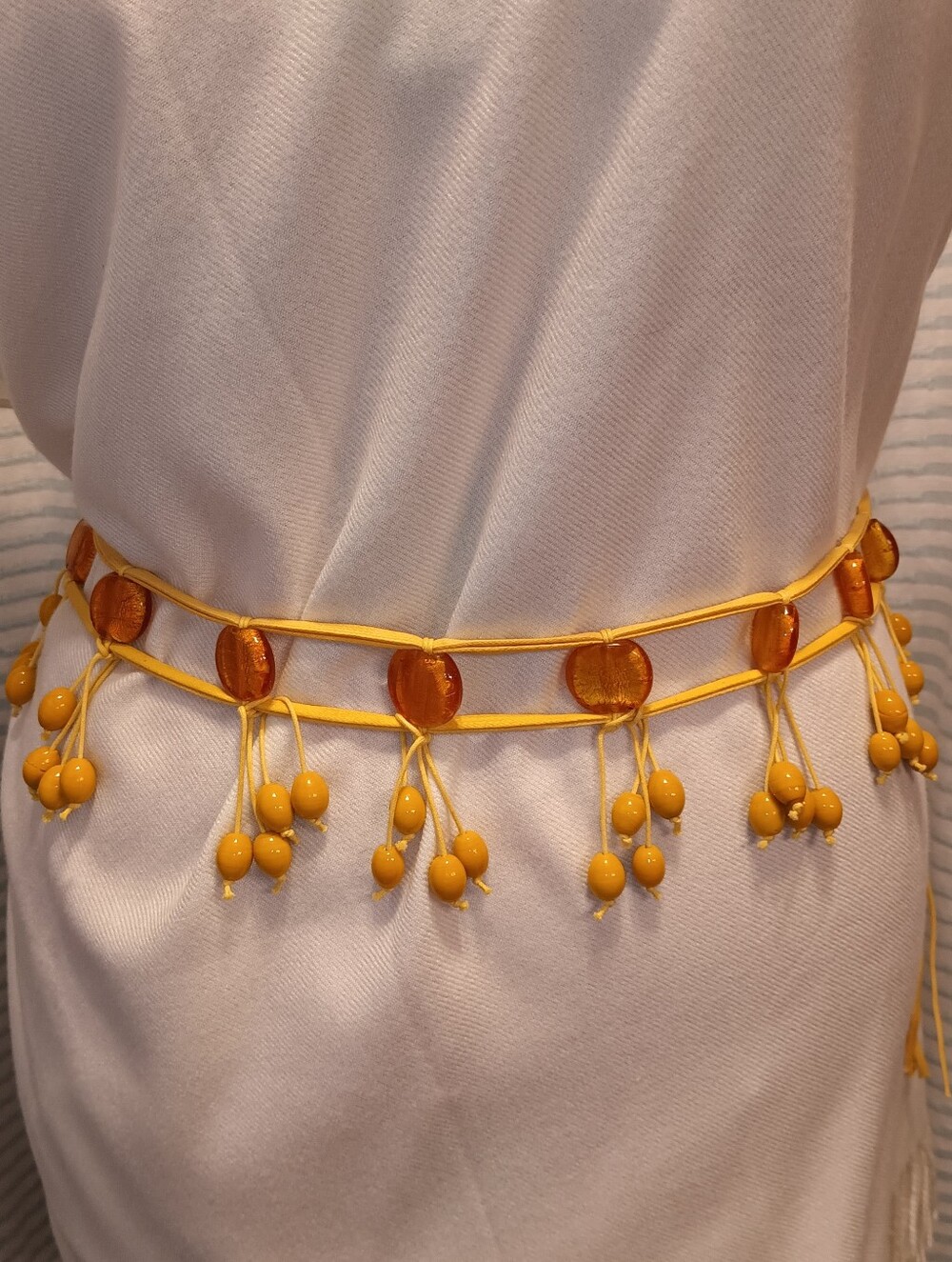 Yellow Beaded BohoTassel Waist Chain Belt Buckle With Fringe